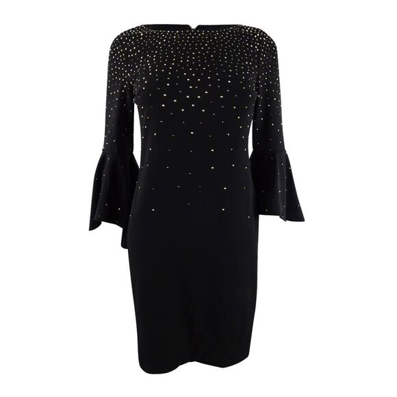 Calvin Klein Women's Embellished Bell-Sleeve Sheath Dress - Black - Picture 1 of 2